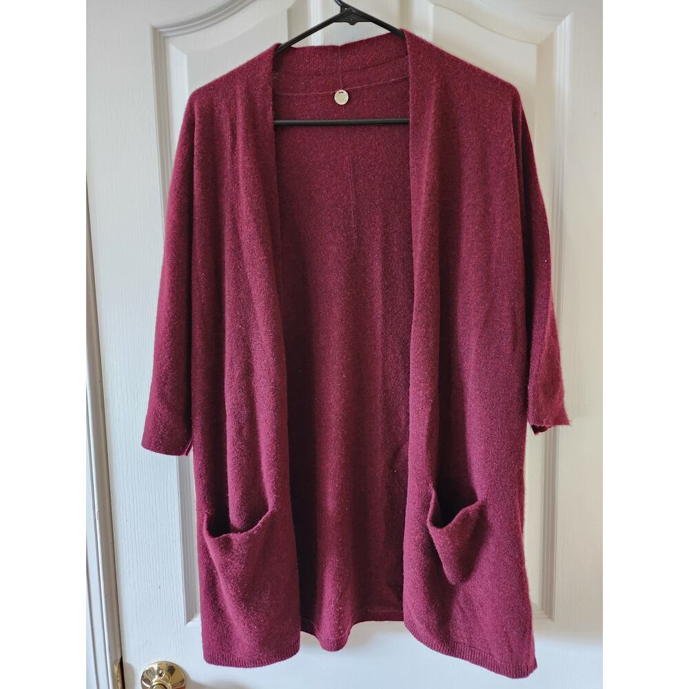 Margaret O'Leary Duster Cardigan Open Front 100% Cashmere XS/S Burgundy
